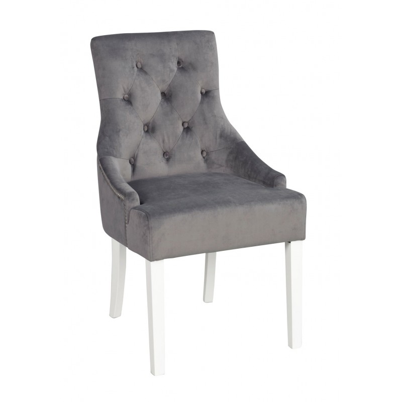 RO Stell Dining Chair Grey Plush/White